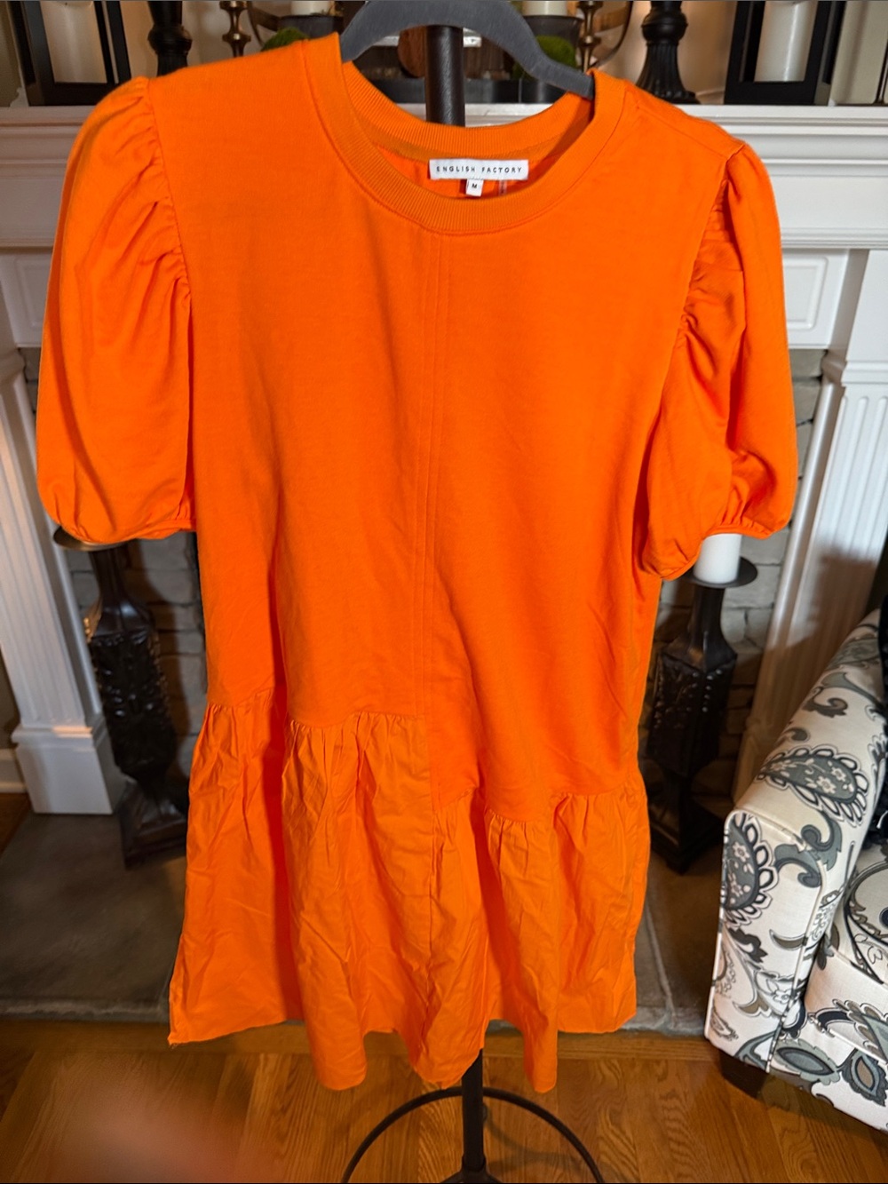 English Factory Bright Orange Puff-Sleeve Peplum Tunic
